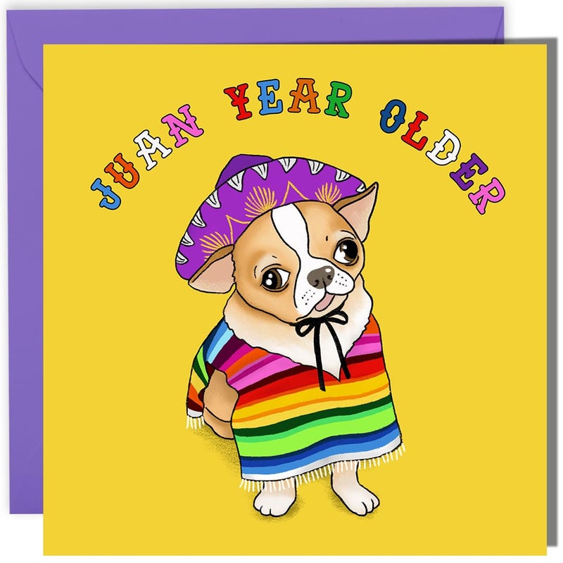 CENTRAL 23 Funny Animal Birthday Card - 'Juan Year Older' - For Mom Dad Husband Wife Him Her Men & Women - Cute Dog - Birthday Cards Joke - Comes With Fun Stickers - Image 1